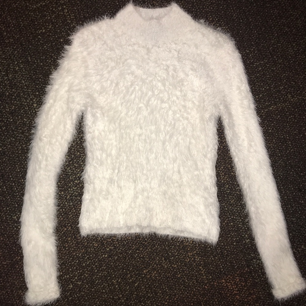 White Fuzzy Turtleneck Sweater